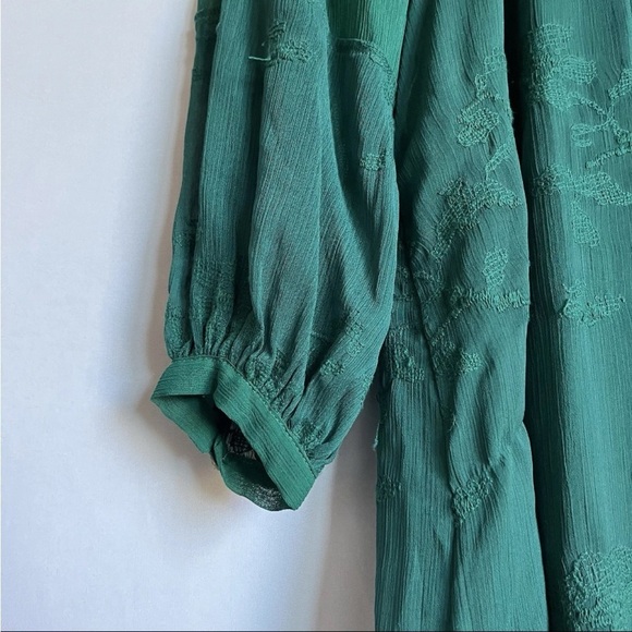 Anthropologie Tiny Women Sz XS Dress Green Boho Embroidered Luisa Swing Peasant - Picture 8 of 16